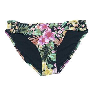Amavi Bikini Bottom Hipster Brief Ring Detail Floral Tropical Black Colorful L